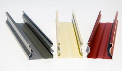 Steel rails in grey, cream and red