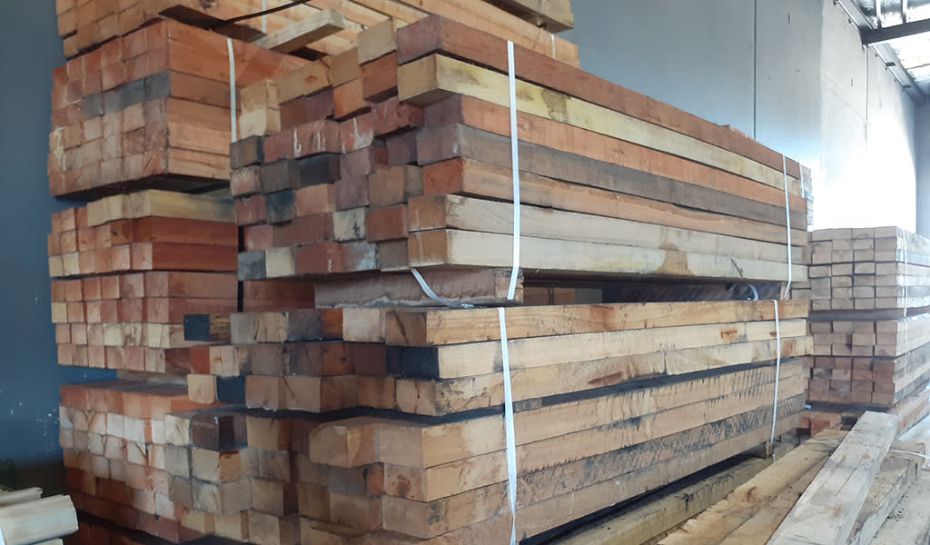 Timber stacked and strapped in the warehouse